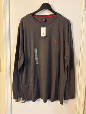 U.S. Polo Assn. Men’s Long Sleeve Crew Neck Shirt - Charcoal with Red Logo